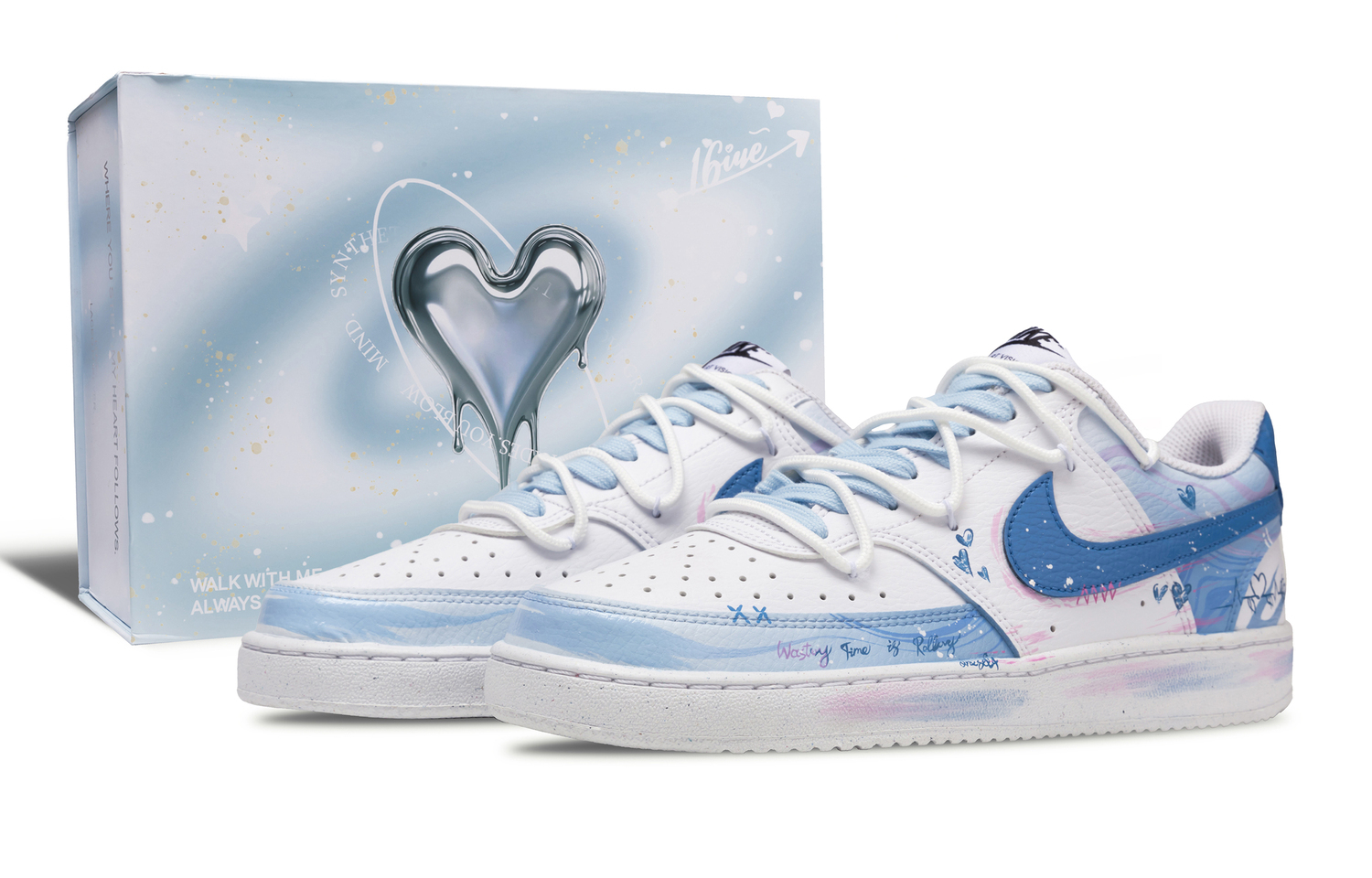 

Nike Кроссовки Court Vision 1 Tide Whisper нескользящие износостойкие низкие для скейтбординга мужские сине-белые, цвет Blue White