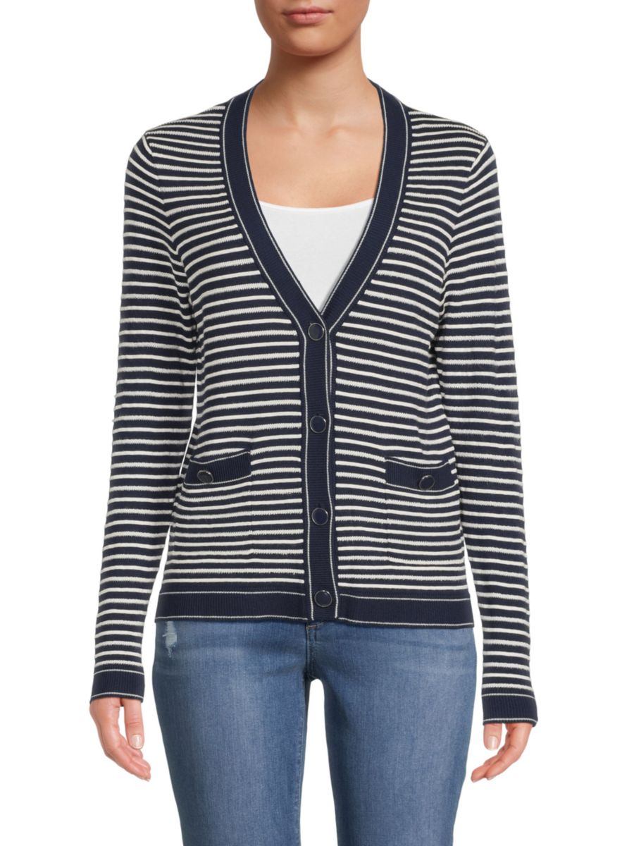 

Полосатый кардиган T Tahari, цвет Evening Navy Ivory