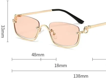 

Модные маленькие квадратные солнцезащитные очки для женщин, металлические очки в полуободковой оправе, винтажные черные и розовые оттенки MTZJH, Gold Silver