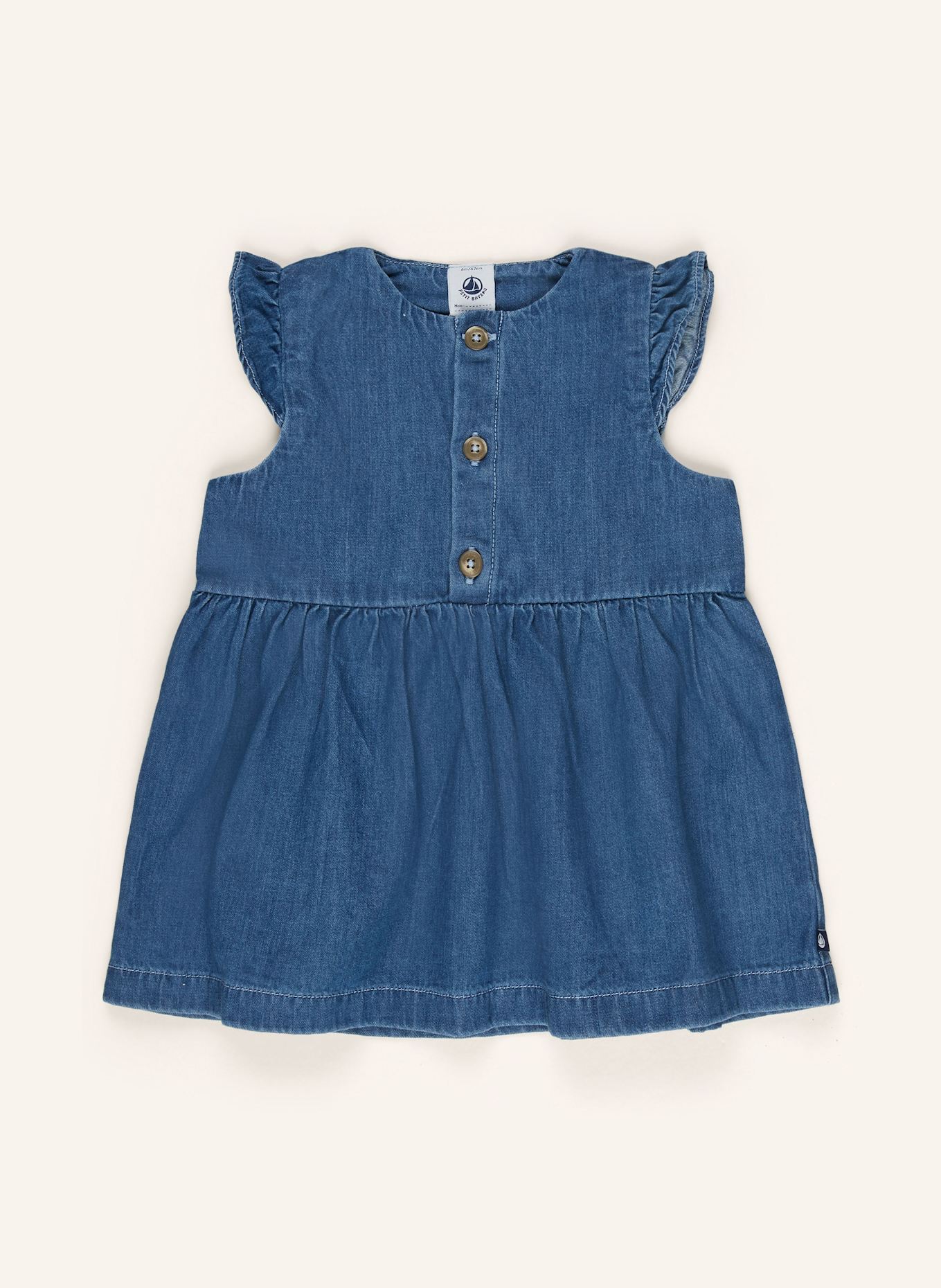 

Платье из денима с воланами Petit Bateau, синий