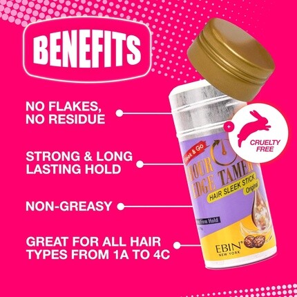 EBIN NEW YORK 24 Hour Edge Tamer Hair Sleek Stick Extreme Strong Hold 2,7 унции персиковый - Sleek & Go без шелушения и белого налета — фото 3