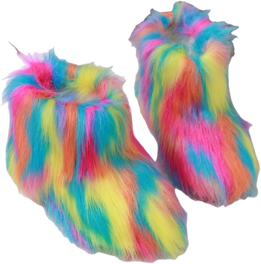 

Детские зимние теплые плюшевые сапоги из искусственного меха с пушистой опушкой, полусапожки до середины голени Canyoule, Colorful