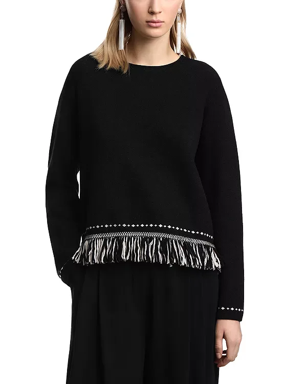 Свитер с бахромой по низу Emporio Armani, Black/Beige