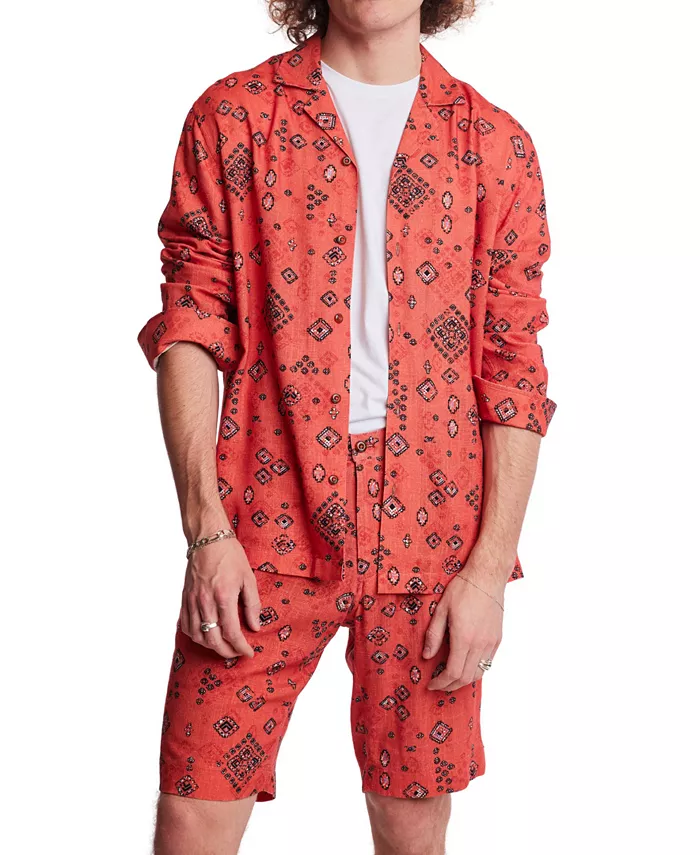

Мужская рубашка с длинным рукавом и принтом, Slim Fit, на пуговицах, в стиле кэмп Paisley & Gray, оранжевый