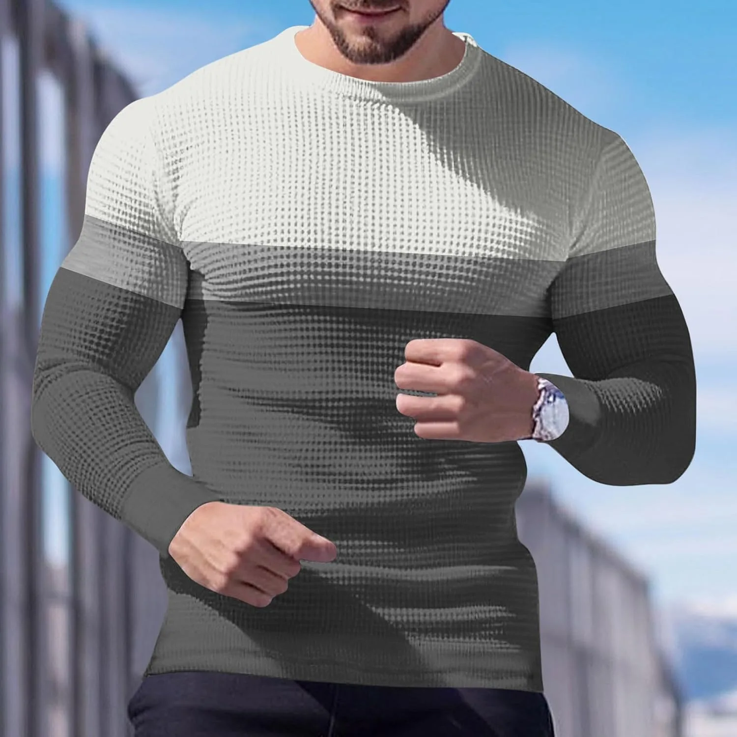 Мужская футболка Athletic Shirts Breathable Waffle Knit Color Block Slim Fit Quick Dry — фото 3