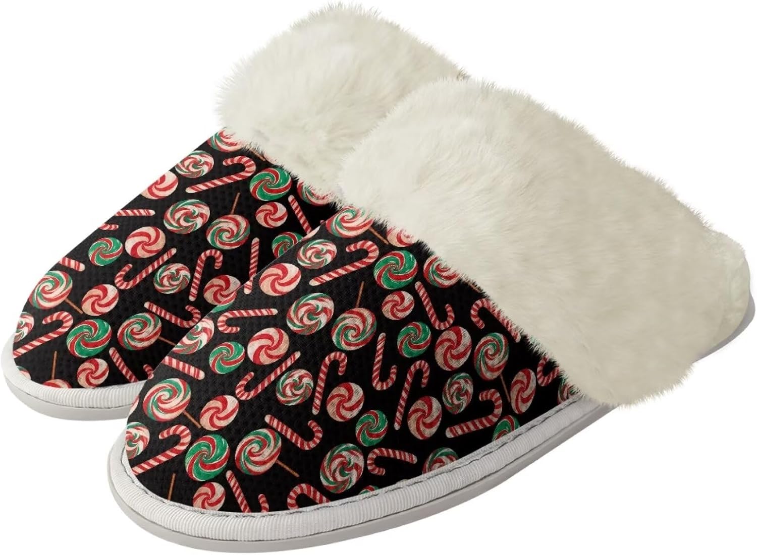 

Тапочки Srengjodk из фланелевой хлопковой ткани с меховой окантовкой, домашние тапочки без задника, тапочки для женщин и мужчин, размер 36-47, Chic Candy Print