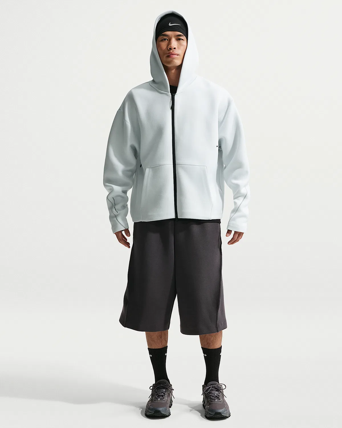 Мужская флисовая худи на молнии Nike Tech, Off White/Black — фото 4