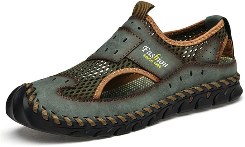 

Мужские сандалии LLTMALL с закрытым носком, летние, дышащие, удобные, из кожи и сетки, повседневные, для прогулок на открытом воздухе, зеленый