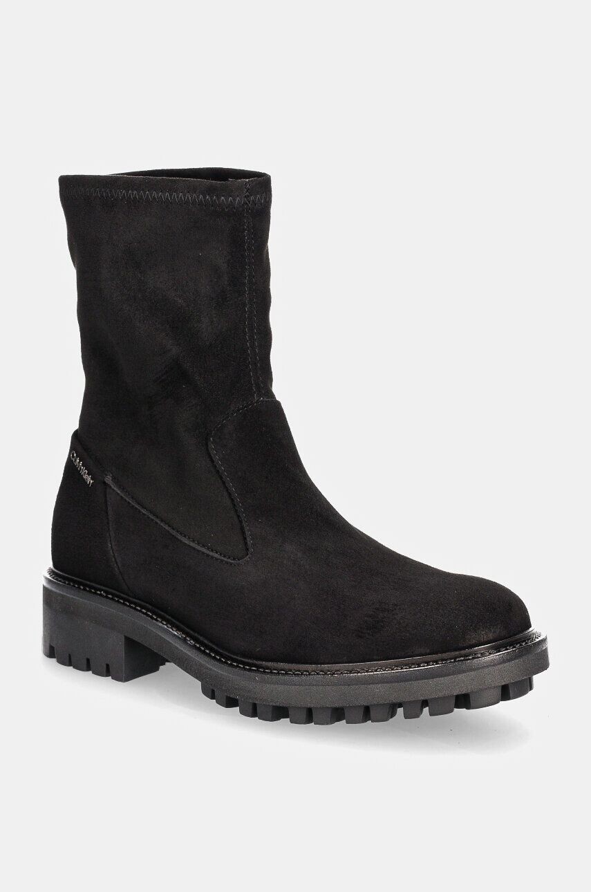 Замшевые ботильоны Calvin Klein FLAT SOCK BOOT SUE MIX, черный