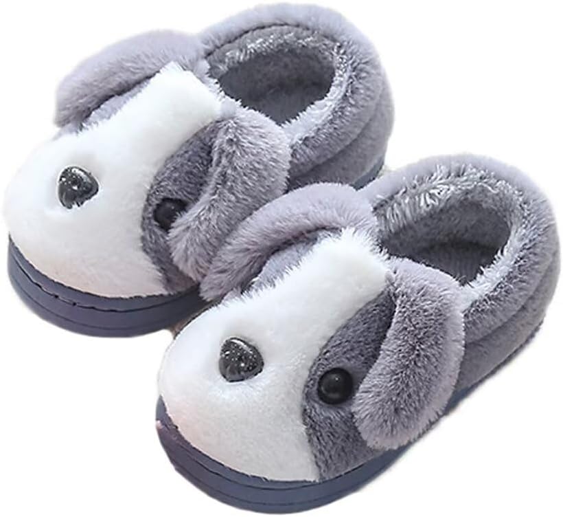 

Домашние тапочки JadeRich для детей и взрослых с милым рисунком собак, флисовые, для дома и улицы, с родительско-детской моделью, с памятью формы и нескользящей подошвой, серый