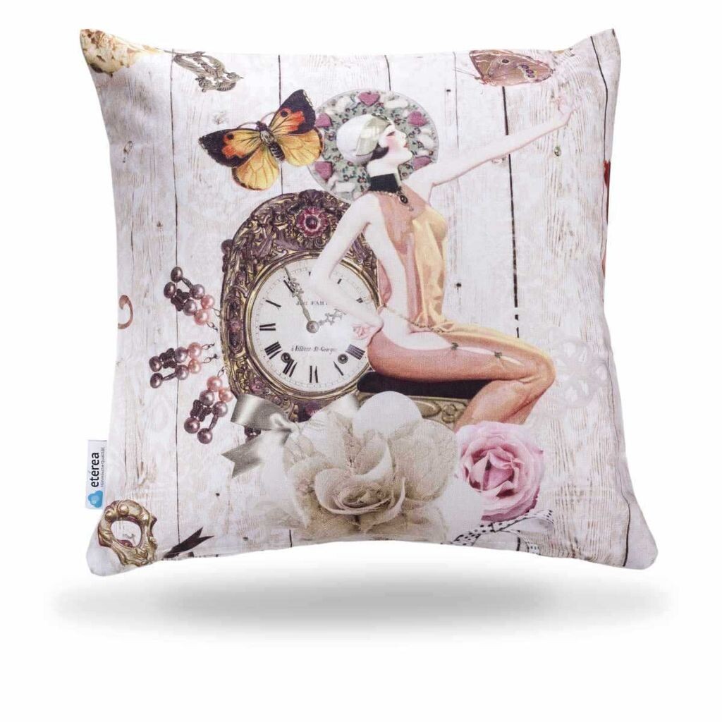 

Etérea Хлопковая декоративная подушка Vintage Lady 20s 40 x 40 см — Декоративный чехол на подушку без наполнителя — Стандартный чехол на подушку Oekotex для дивана Гостиная Спальня — Печать с обеих сторон и молния Etérea Himmlische Qualität