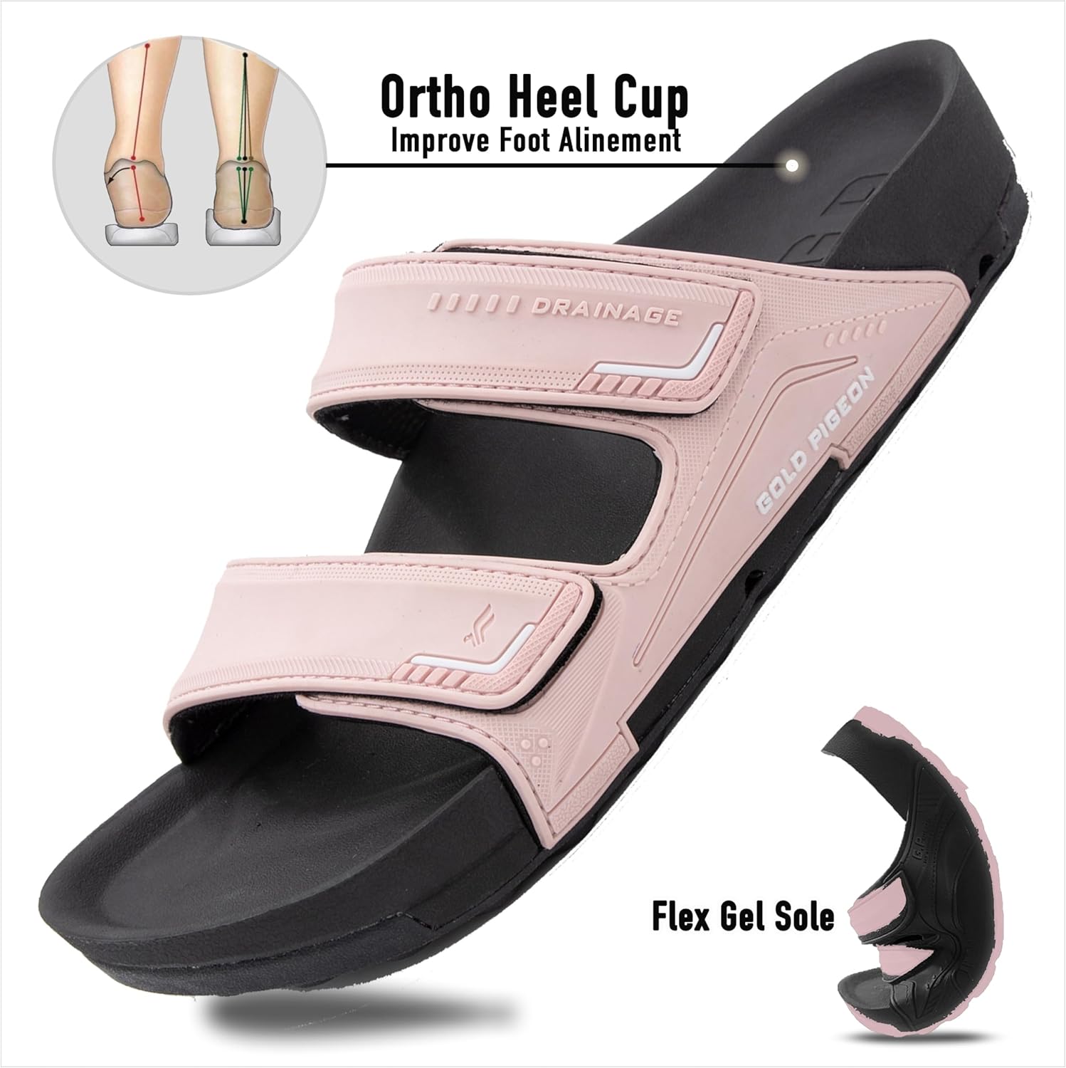 Сандалии Gold Pigeon Shoes PIRO унисекс с ортопедической стелькой Orthoheel, высокоплотным гелем и подошвой с водоотведением, розовый — фото 3