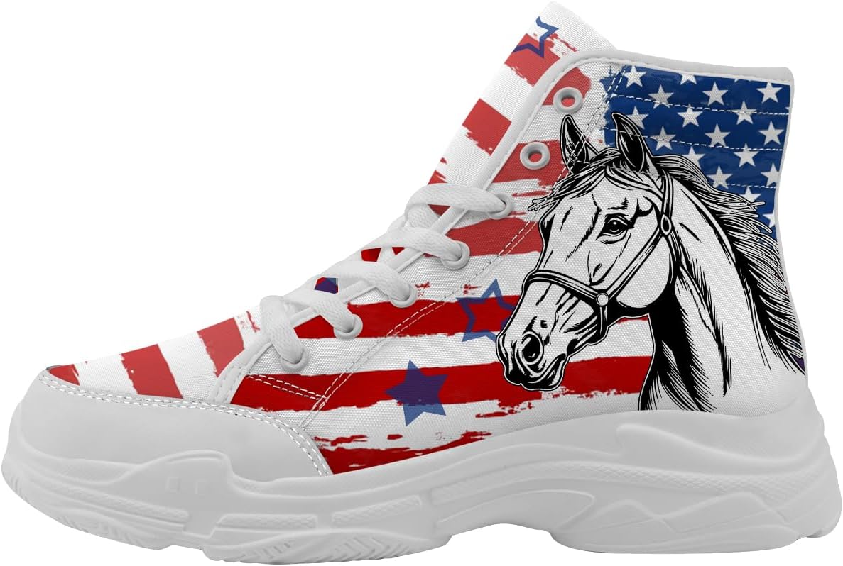 

Высокие кеды с американским флагом красного, белого и синего цвета для женщин, кроссовки на платформе с шнуровкой, подарки для нее и для него Generic