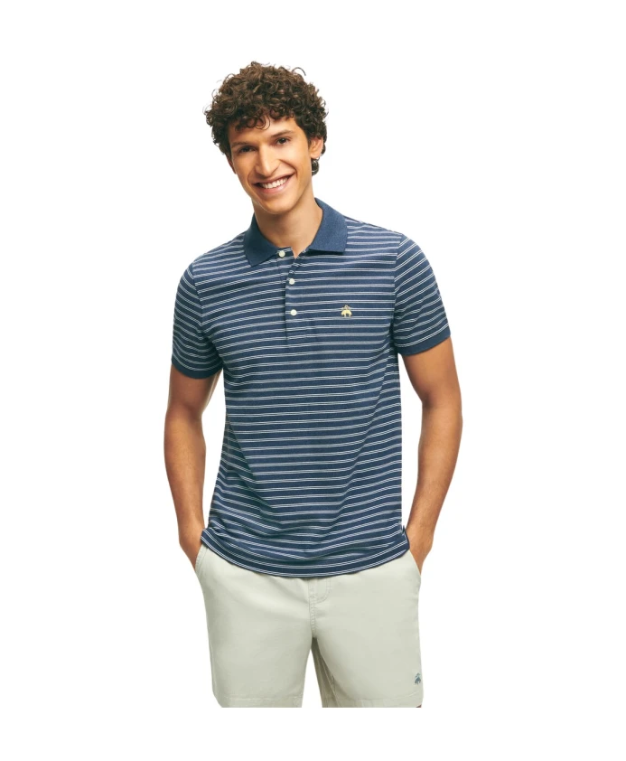 

Поло из золотистого хлопкового флиса в сине-белую полоску Brooks Brothers, синий