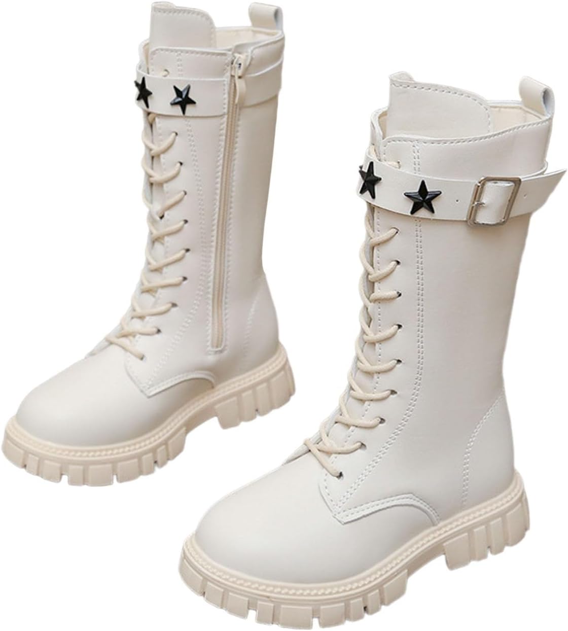 

Модные ботинки выше колена в ковбойском стиле с боковой молнией, массивной подошвой для поддержки щиколотки, милые осенне-зимние сапожки для малышей, детей младшего и старшего возраста Generic, White
