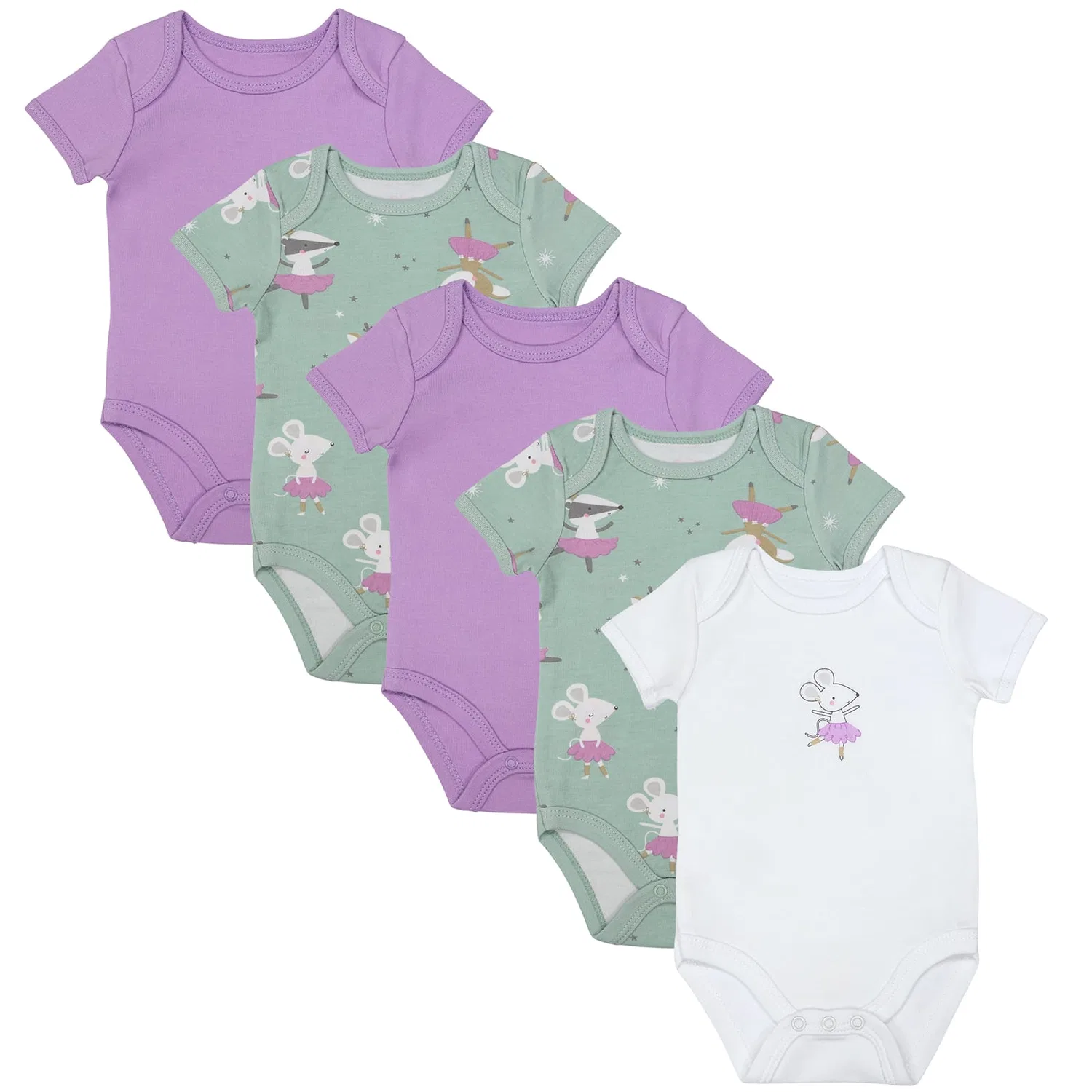 Комплект бодиков короткий рукав 5 шт, Schlummersack, Mint-Lila