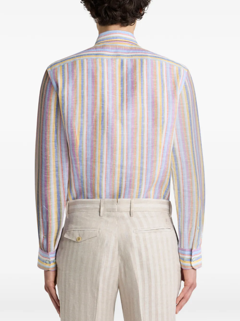 Льняная рубашка в полоску Etro, белый — фото 3