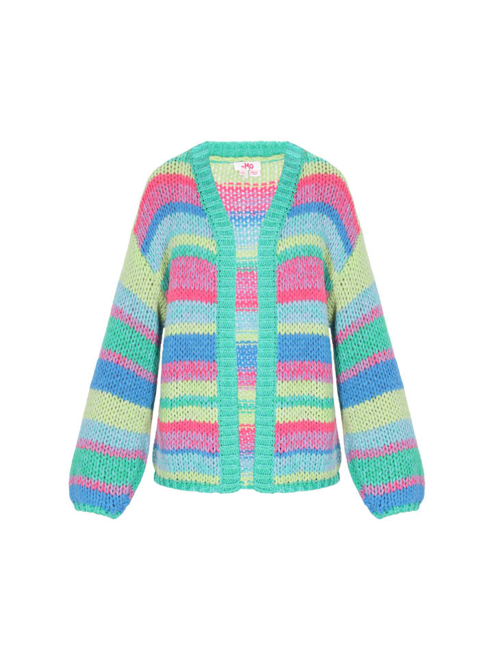 

Женский кардиган синего цвета с разноцветными вставками myMo