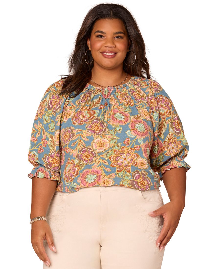 

Топ большого размера с рукавами до локтя и вырезом-лодочкой Democracy, Nile Blue