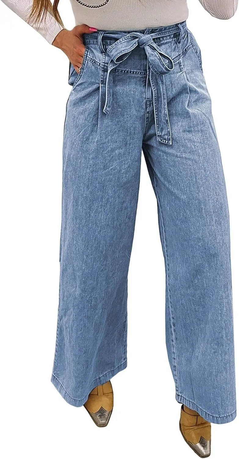 

Женские джинсы Casual High Waisted Wide Leg с поясом QLAUYIOE