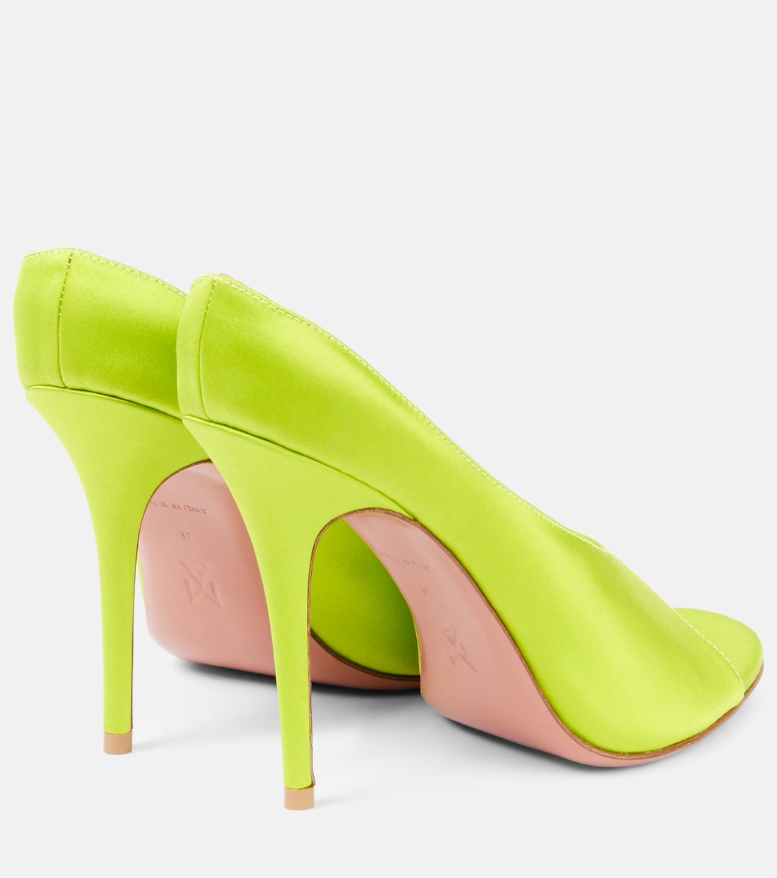 Анок 105 атласные мюли Amina Muaddi, Acid Green — фото 2