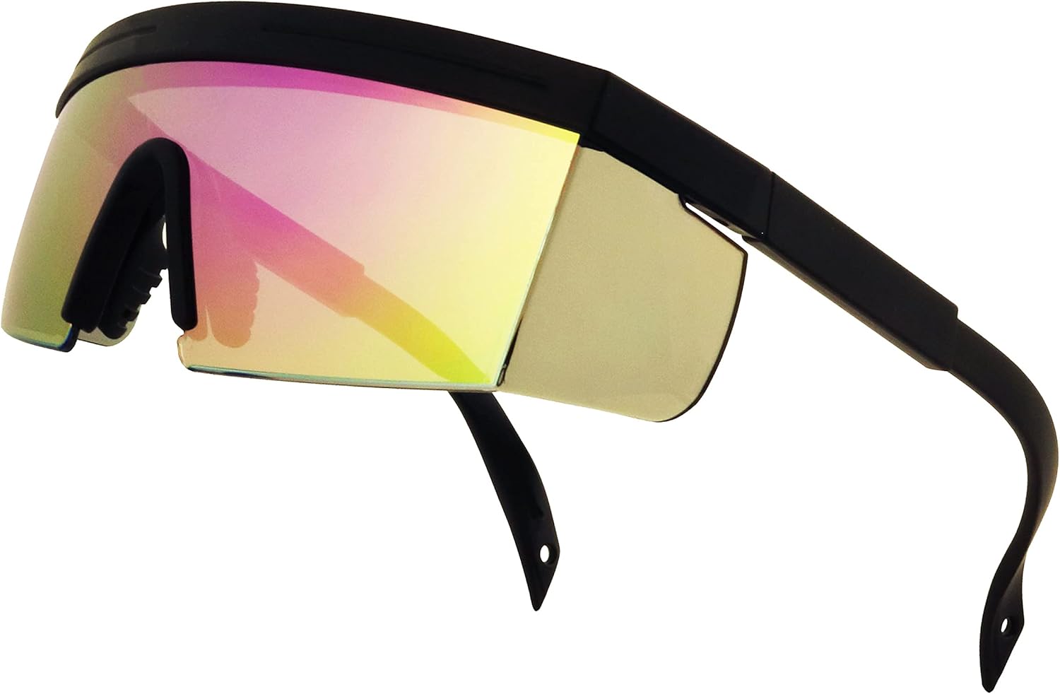 

Солнцезащитные очки ShadyVEU полуободковые, неоновые, радужные, с зеркальными линзами и защитой от УФ-излучения, в стиле ретро 80-х, с изогнутыми дужками в виде зигзага, Tr90 Flexible Frame / Purple Mirorred Lens