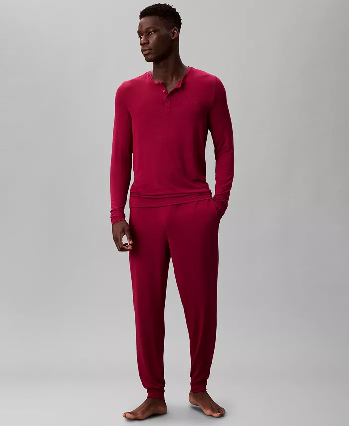 Мужская футболка для сна с воротником хенли Calvin Klein, красный — фото 2