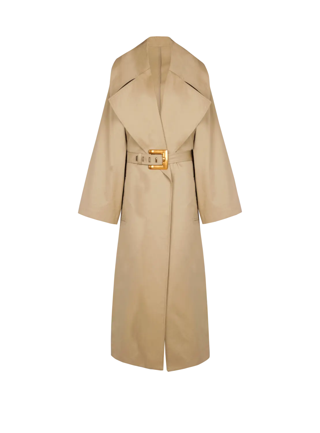 

Длинный тренчкот из хлопковой габардины Balmain, бежевый