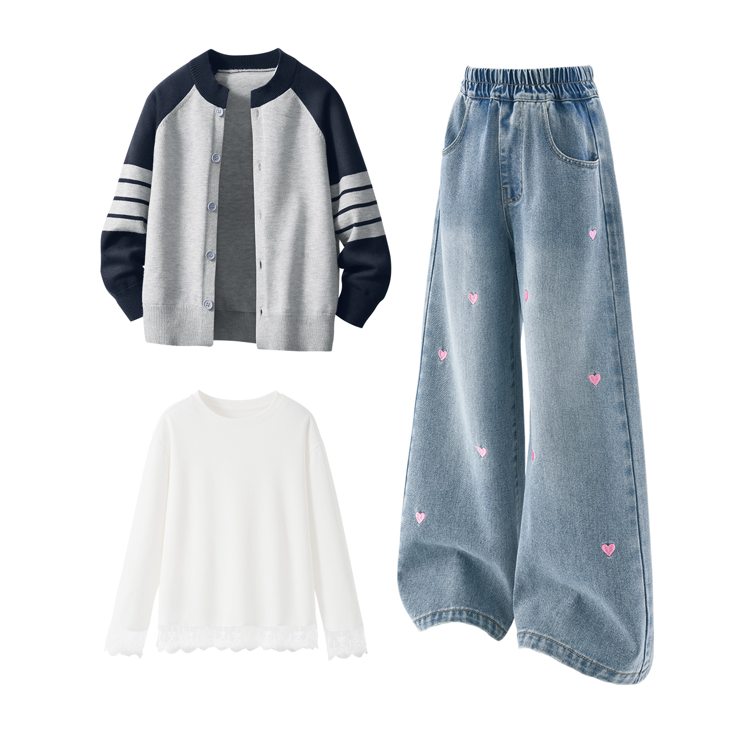 

Детская повседневная спортивная одежда Disney, Solid Color Blue Gray+Solid Color Sea Salt Blue+Solid Color White