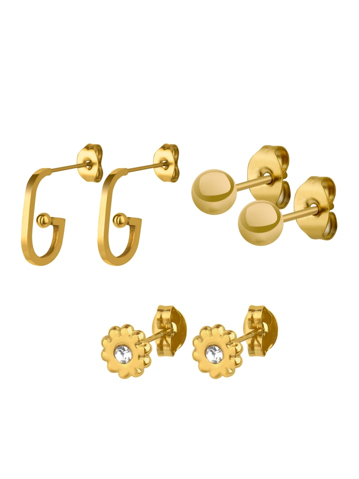 

ANELY Серьги Ohrstecker 3er Set mit Blumen und Creolen in Gold