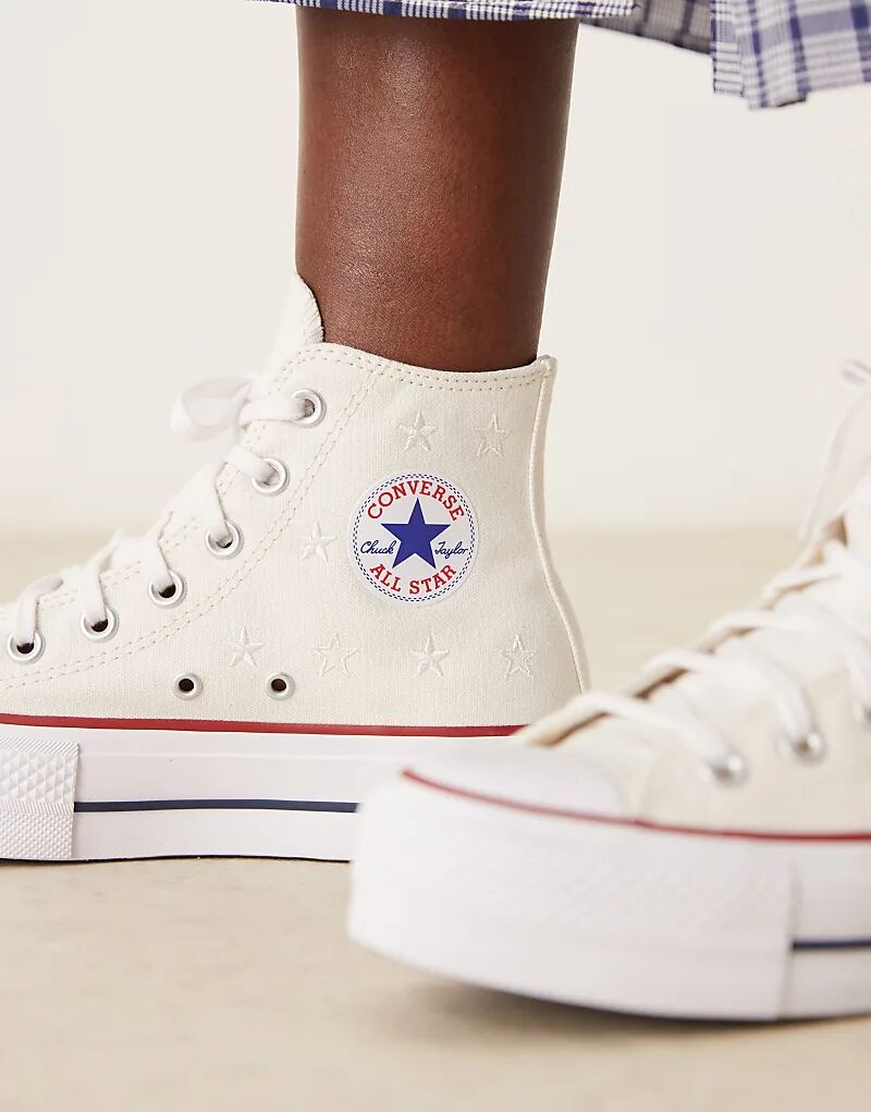 Кроссовки Converse Chuck Taylor All Star Hi Lift белого цвета с вышитыми звездами — фото 4