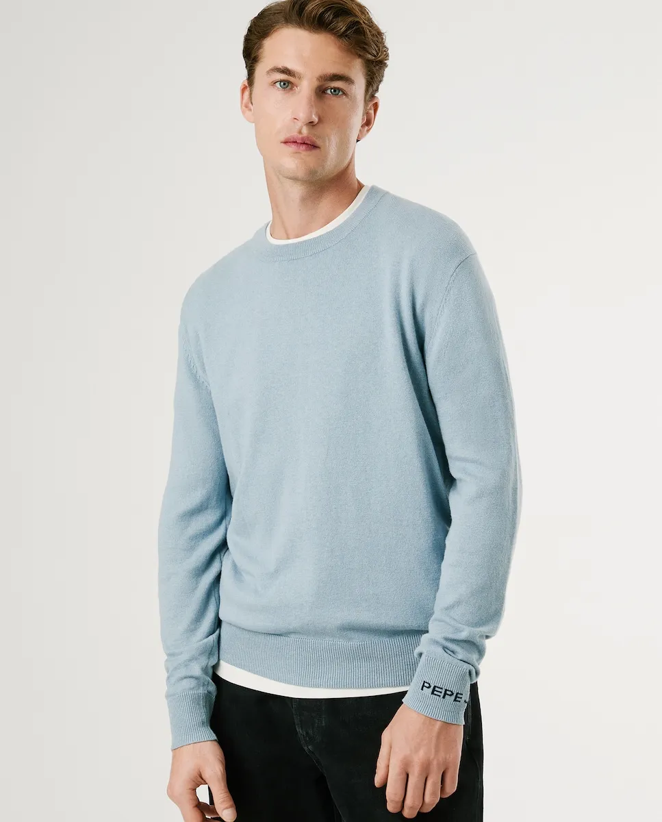 

Мужской джемпер приталенного кроя с круглым вырезом Pepe Jeans, светло-голубой