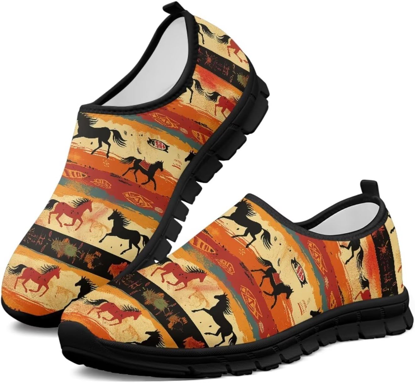 

Мужские слипоны Howilath Western Tribal Aztec, повседневная обувь, кроссовки для бега, дышащие, без застежек, Ethnic Geometric Horse