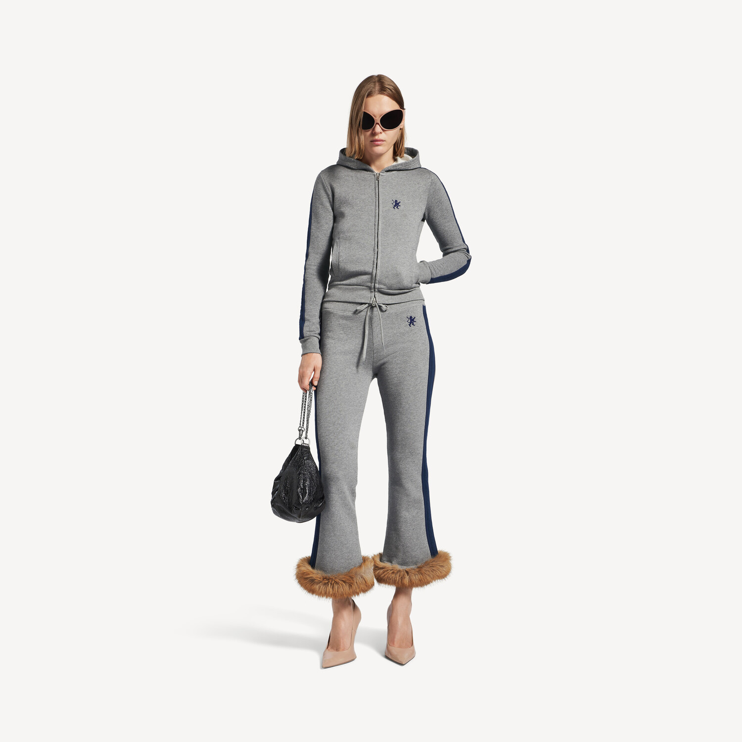 

Женское худи на молнии с изображением льва в цвете темно-серый меланж/выцветший темно-синий BALENCIAGA, выцветший темно-синий/темно-серый меланж