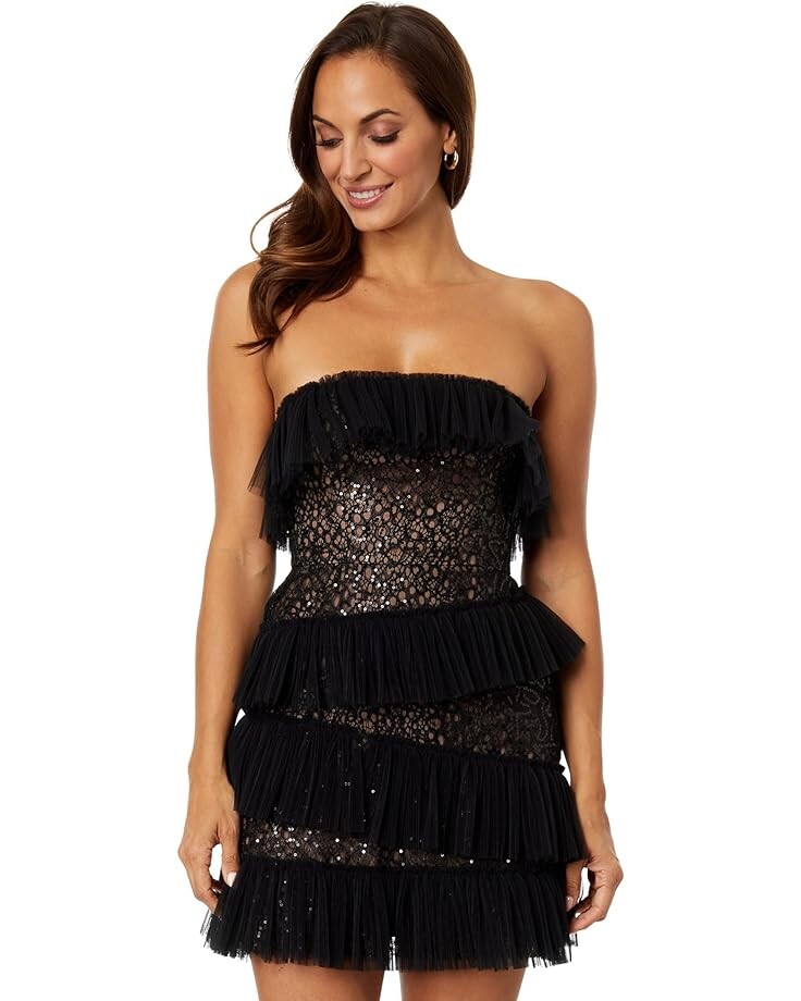 

Платье BCBGMAXAZRIA Sequin Lace & Pleated Iba Tulle, черный