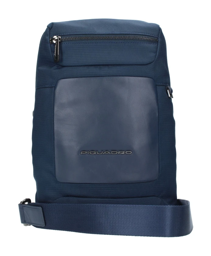 

Синяя кожаная и тканевая сумка через плечо для мужчин Piquadro, синий