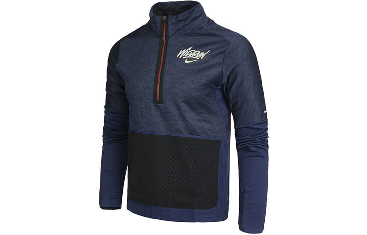 Футболка Nike MENS Element Wild Run Sports Stand Collar Printed Running Long Sleeve Blue Dark DA0224-410 — фото 3