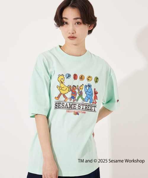 

Футболка унисекс с коротким рукавом, иллюстрированный принт с персонажем Sesame Street FRUIT OF THE LOOM, мятный