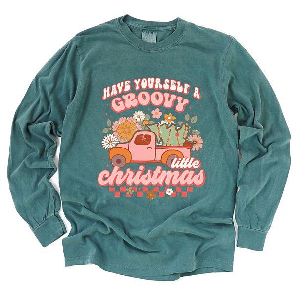 

Футболка с длинным рукавом Groovy little christmas truck garment dyed Simply Sage Market, Blue Spruce