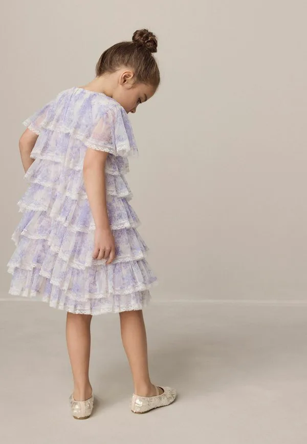 Коктейльное/Вечернее платье стандартного кроя с ярусным подолом Laura Ashley, White Purple — фото 2