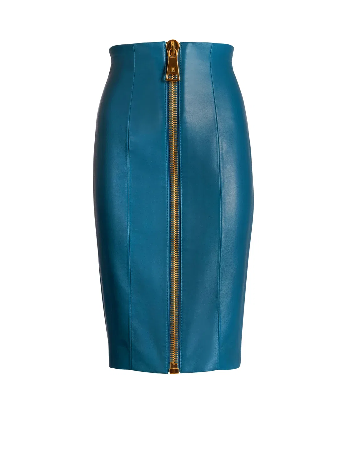 Юбка из овечьей кожи на молнии Balmain, синий