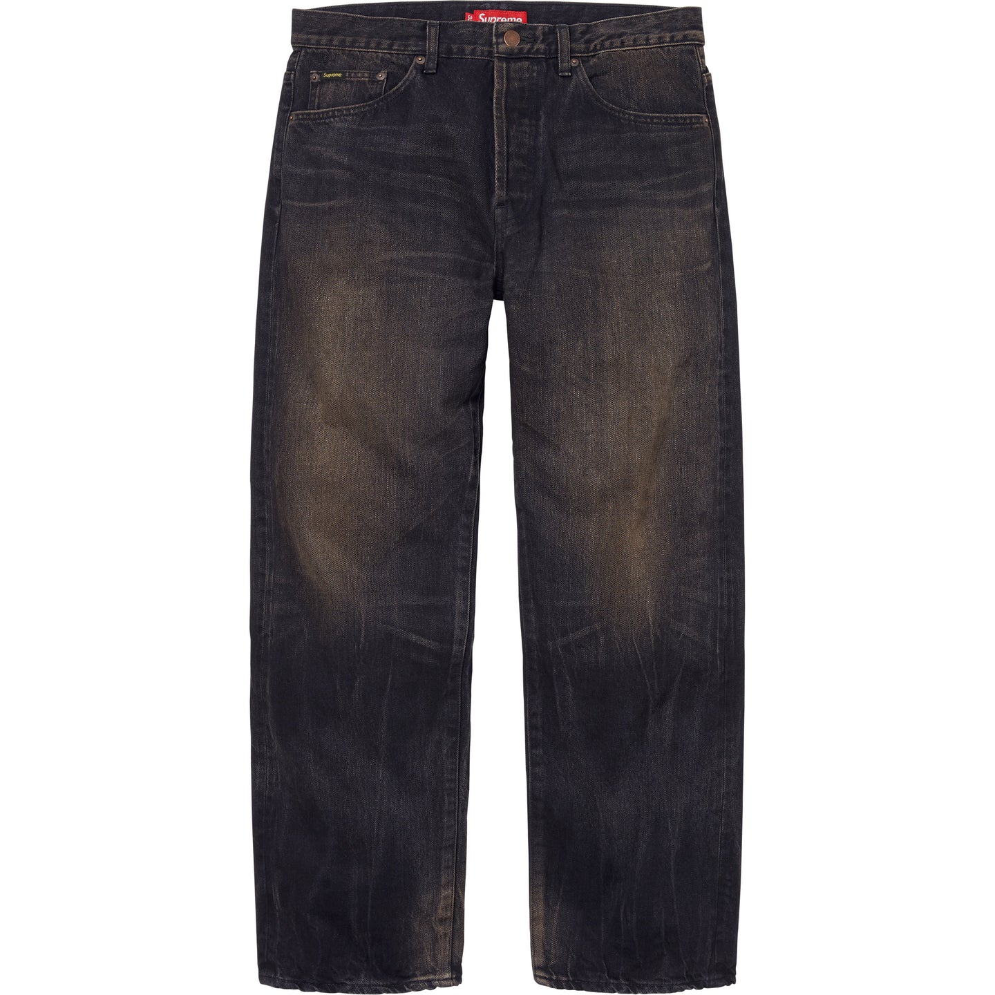

Джинсы свободного кроя с потертостями и кромкой Supreme, Washed Indigo/Washed Indigo