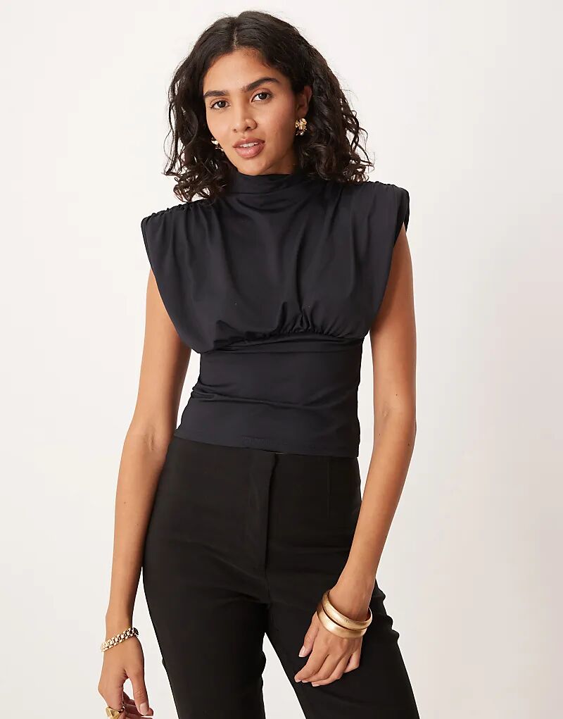 

Топ ASOS DESIGN с застежкой на шее и подплечниками, черный