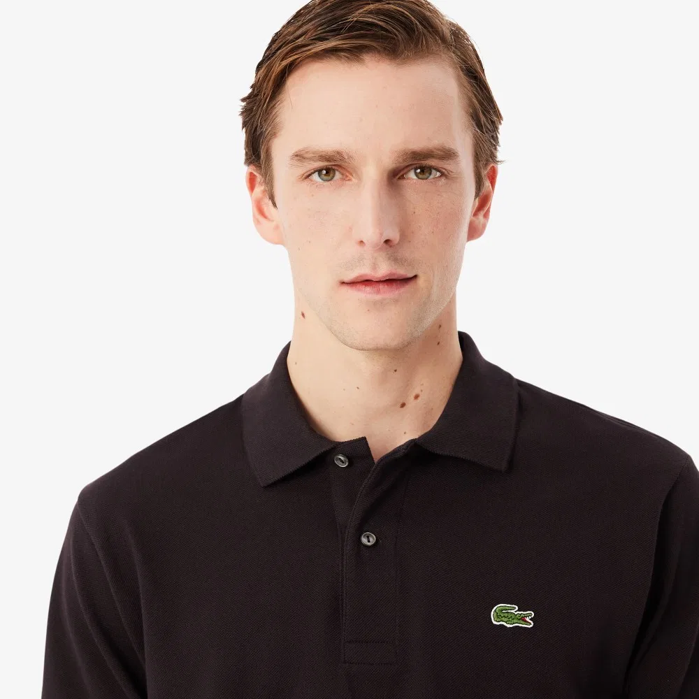 Мужская футболка-поло Lacoste Croc Signature свободного кроя с коротким рукавом коричневая — фото 2