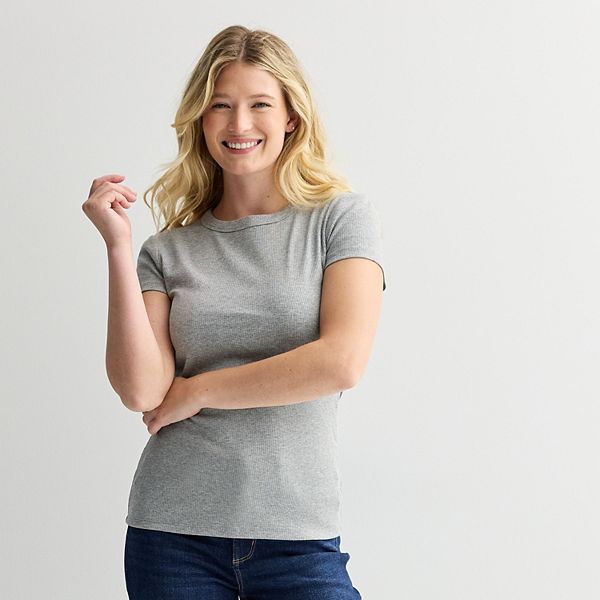 

Футболка с коротким рукавом Petite rib crewneck Sonoma Goods For Life, Dovetail Heather