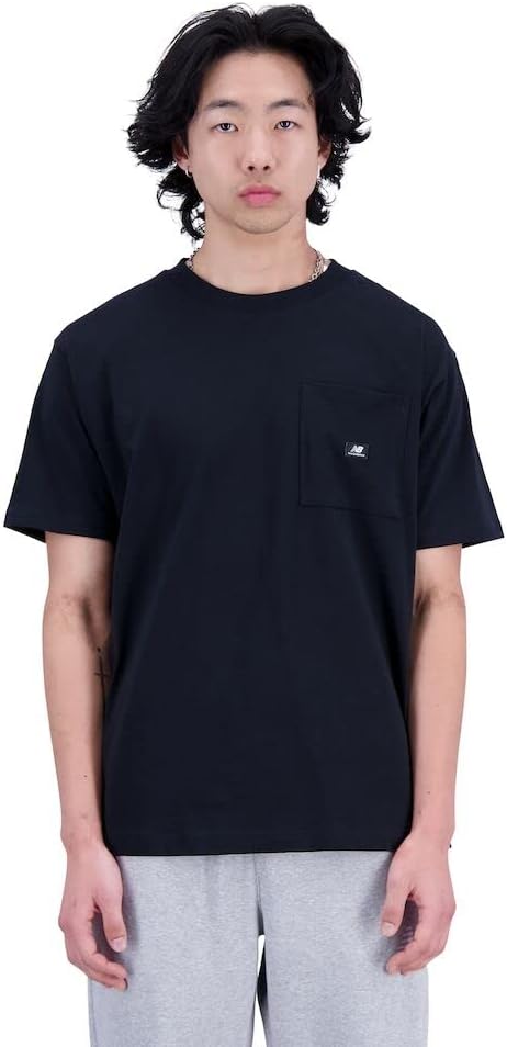 

Мужская футболка New Balance Essentials Reimagined из хлопкового джерси с карманами и короткими рукавами, Black