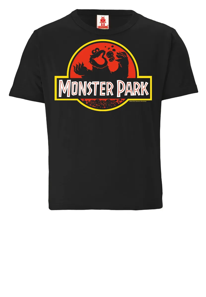 Logoshirt Футболка "Улица Сезам Cookie Monster Monster Park" с крутым принтом, черный — фото 3