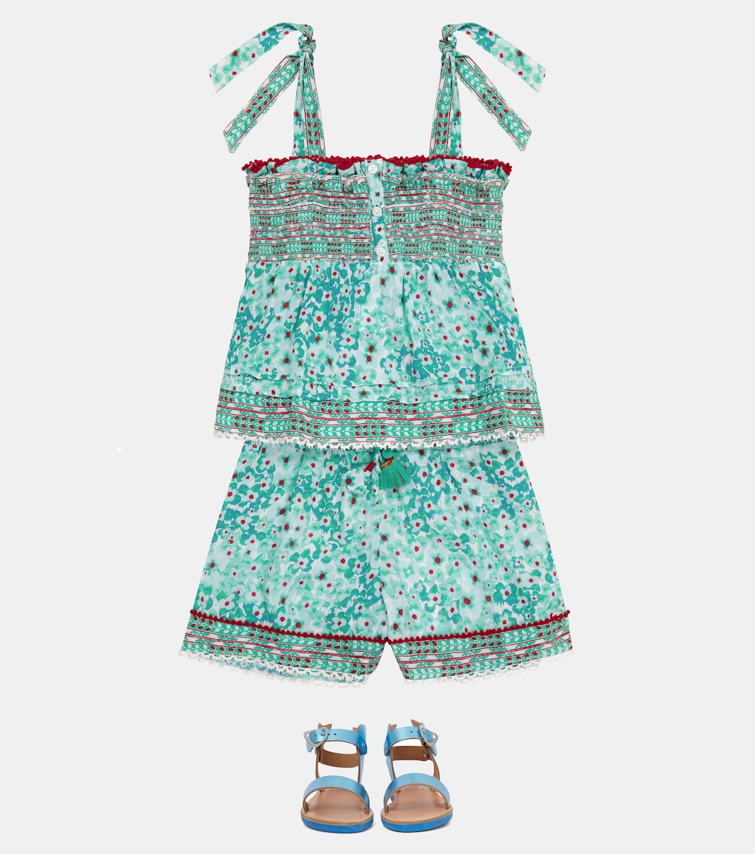 Топ с цветочным принтом Синди Poupette St Barth Kids, Aqua Hortensia — фото 2