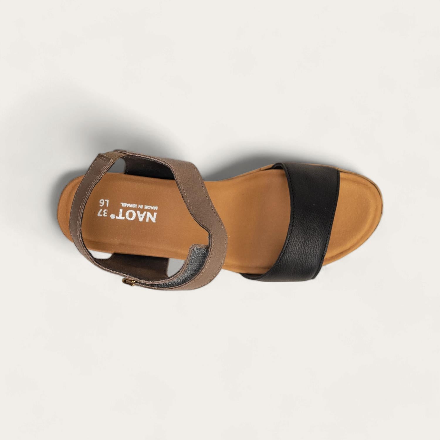 Women's Summer Wedge Sandal In Soft Black Leather/soft Stone Leather NAOT — фото 4