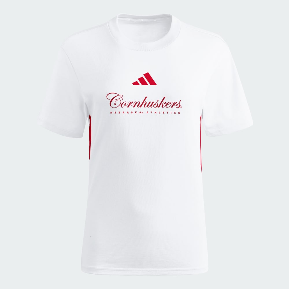 

Футболка Adidas Nebraska Cornhuskers Essentials 3-Stripes Tee, цвет White/Team Power Red/Multi